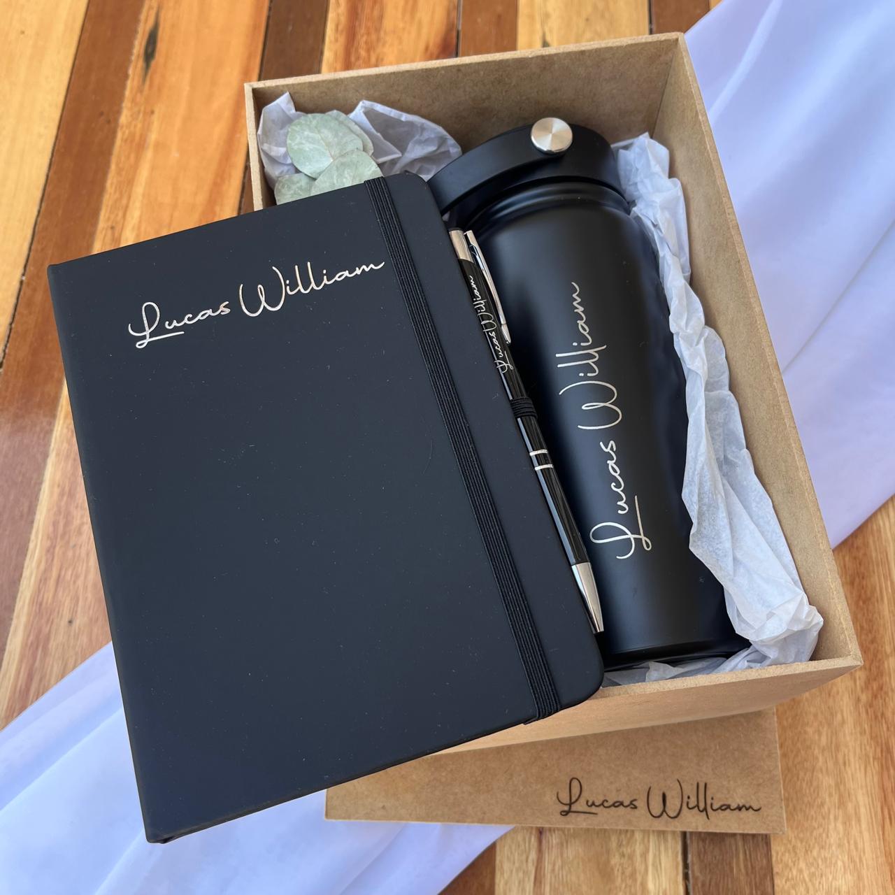 Kit Garrafa Térmica + Bloquinho + Caneta