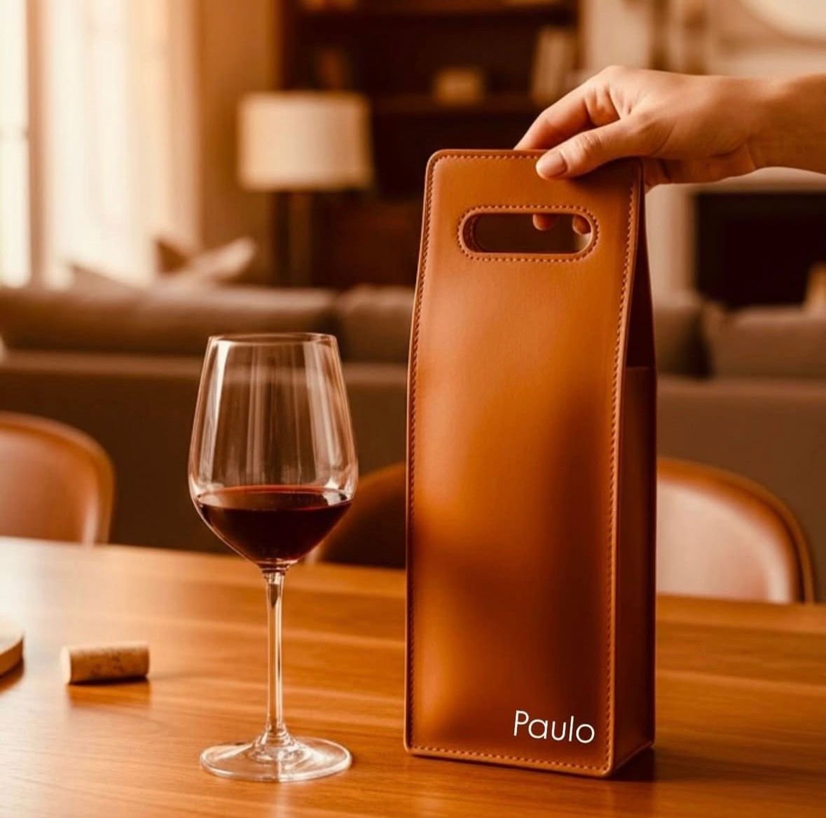 Porta Vinho em Couro + Vinho 