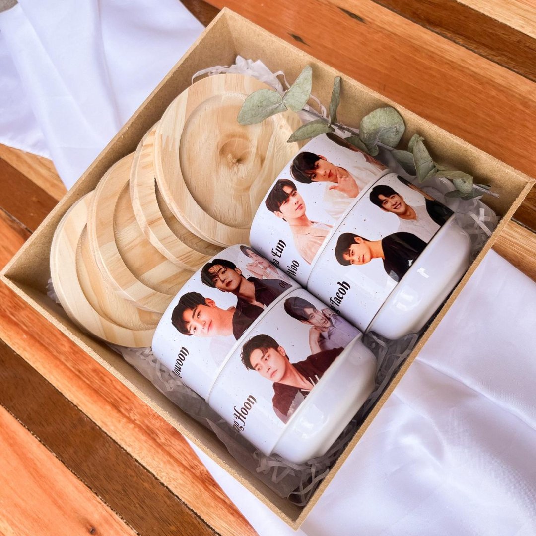 Kit 4 xícaras + pires de madeira 