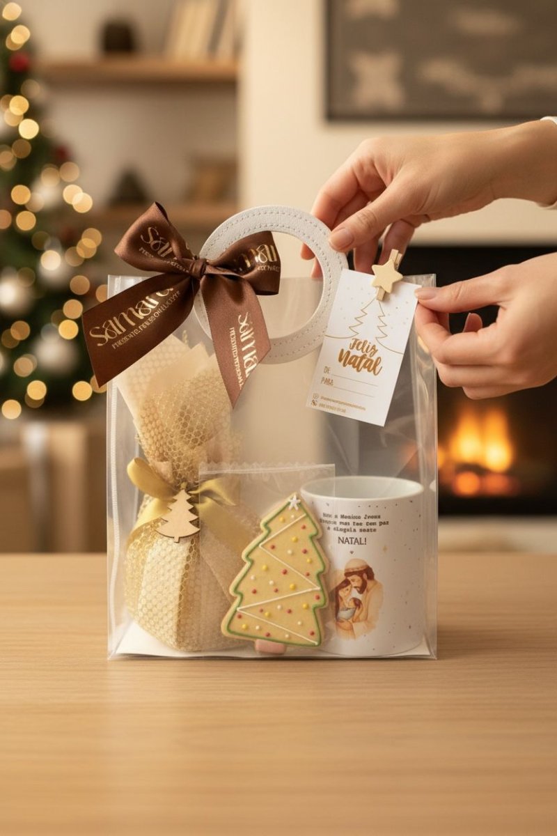 Bag com Panetone + Caneca + Biscoito de Natal
